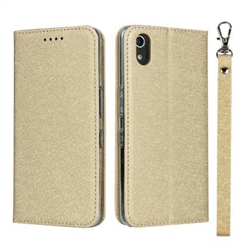 Ultra Slim Magnetic Automatic Suction Silk Lanyard Leather Flip Cover for Android One S4 - Golden