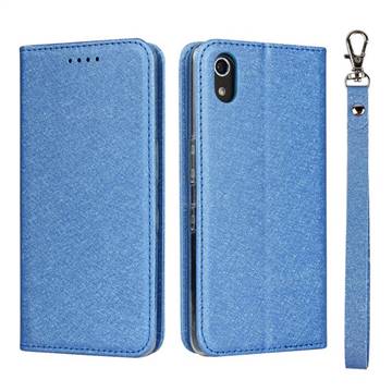 Ultra Slim Magnetic Automatic Suction Silk Lanyard Leather Flip Cover for Android One S4 - Sky Blue