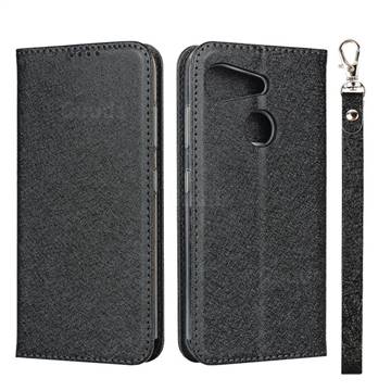Ultra Slim Magnetic Automatic Suction Silk Lanyard Leather Flip Cover for Kyocera Android One S6 - Black