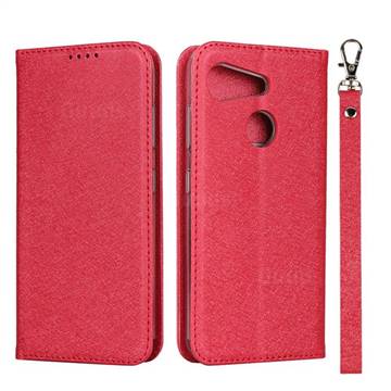 Ultra Slim Magnetic Automatic Suction Silk Lanyard Leather Flip Cover for Kyocera Android One S6 - Red