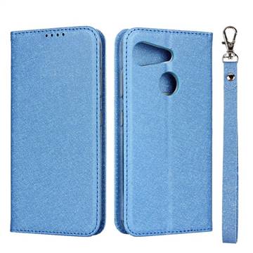 Ultra Slim Magnetic Automatic Suction Silk Lanyard Leather Flip Cover for Kyocera Android One S6 - Sky Blue