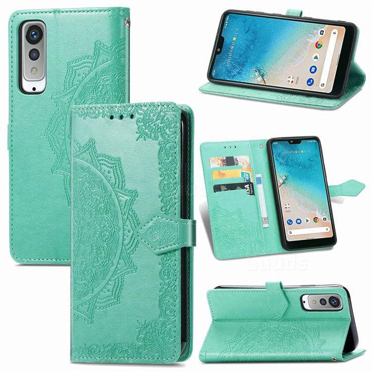 Embossing Imprint Mandala Flower Leather Wallet Case for Kyocera Android One S8 - Green