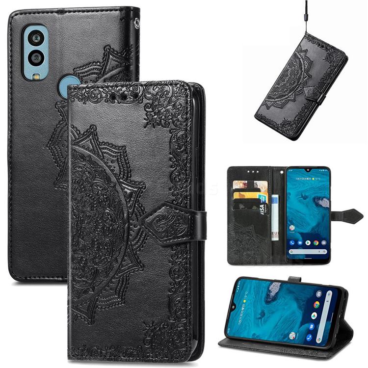 Embossing Imprint Mandala Flower Leather Wallet Case for Kyocera Android One S9 - Black