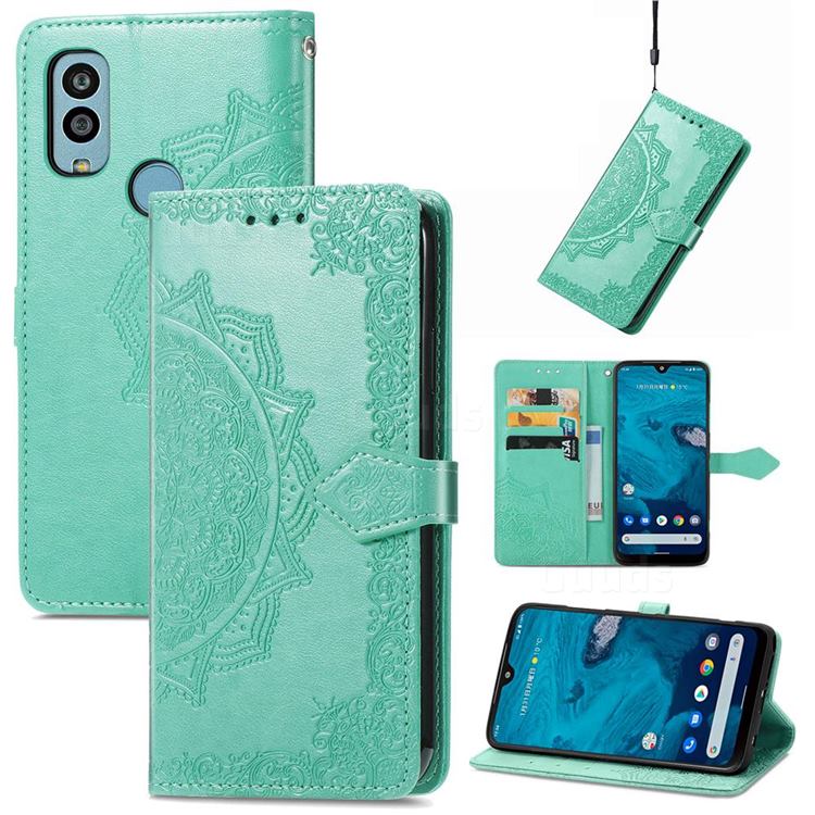 Embossing Imprint Mandala Flower Leather Wallet Case for Kyocera Android One S9 - Green