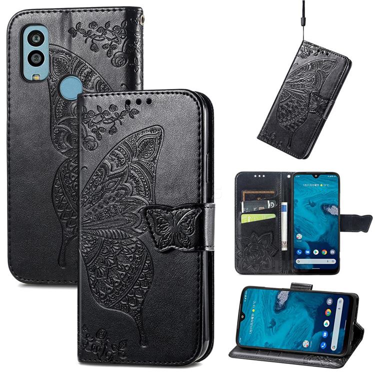 Embossing Mandala Flower Butterfly Leather Wallet Case for Kyocera Android One S9 - Black