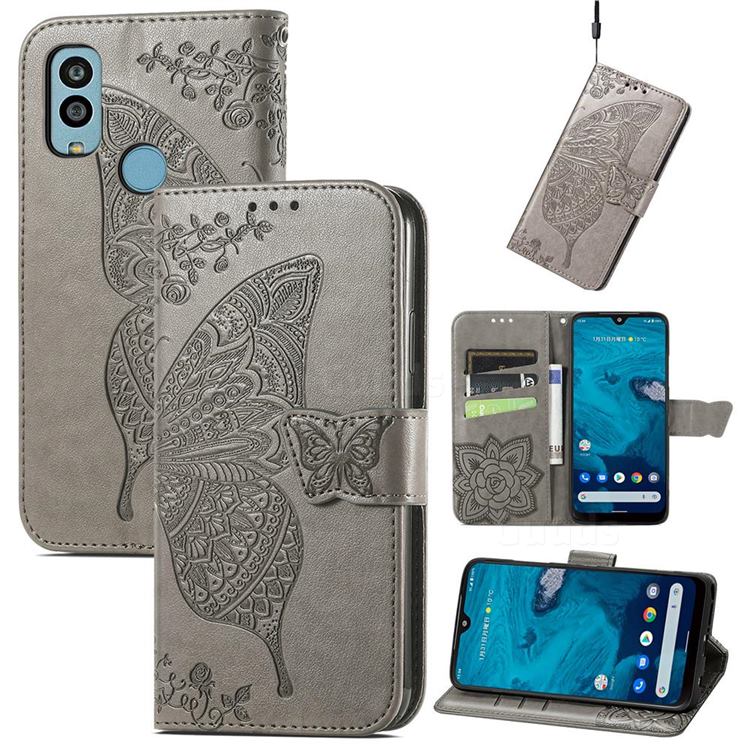 Embossing Mandala Flower Butterfly Leather Wallet Case for Kyocera Android One S9 - Gray