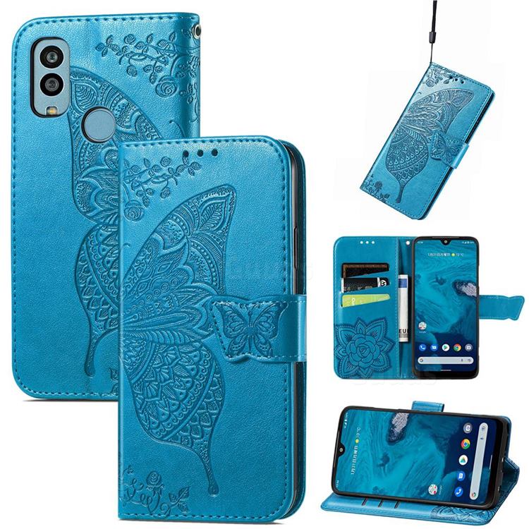 Embossing Mandala Flower Butterfly Leather Wallet Case for Kyocera Android One S9 - Blue