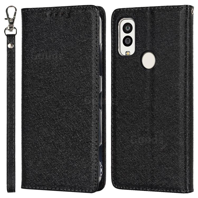 Ultra Slim Magnetic Automatic Suction Silk Lanyard Leather Flip Cover for Kyocera Android One S9 - Black