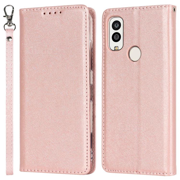 Ultra Slim Magnetic Automatic Suction Silk Lanyard Leather Flip Cover for Kyocera Android One S9 - Rose Gold