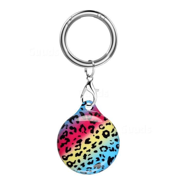 Soft TPU IMD Key Ring Secure Holder Case for Apple AirTag - Rainbow Leopard