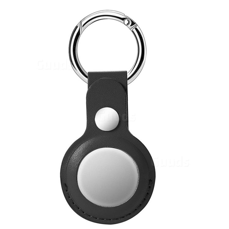 Leather Loop Key Ring Secure Holder Case for Apple AirTag - Black