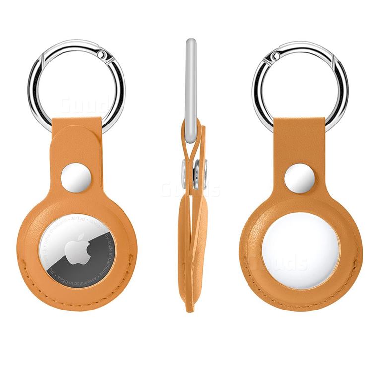 Leather Loop Key Ring Secure Holder Case for Apple AirTag Khaki