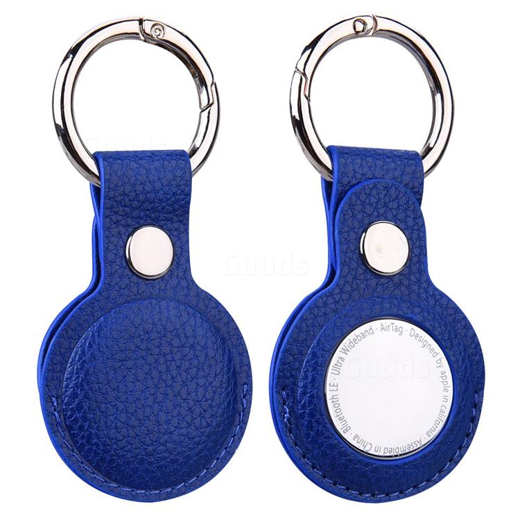 Lychee Leather Key Ring Secure Holder Case Cover for Apple AirTag - Blue
