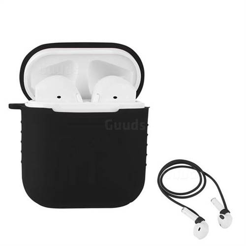 Anti-lost Rope Silicone Protective Case for Apple AirPods - Black