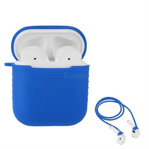 Anti-lost Rope Silicone Protective Case for Apple AirPods - Blue