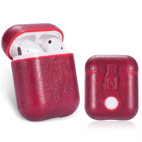 Slim PU Leather Case for Apple AirPods - Wine Red