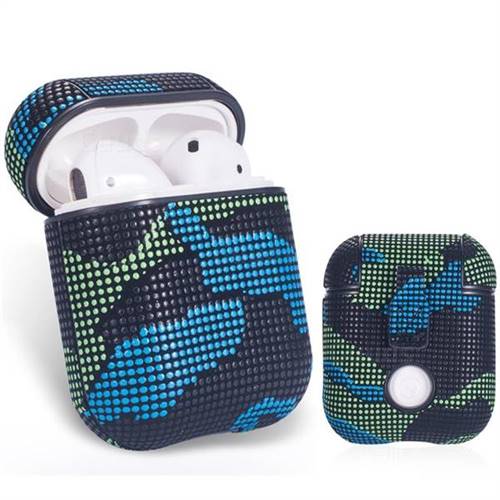 Camouflage PU Leather Case for Apple AirPods - Blue Green