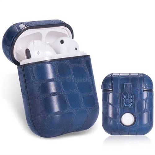 Stone Pattern PU Leather Case for Apple AirPods - Blue