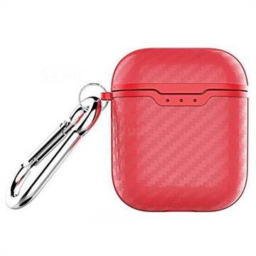Howmak Carbon Fiber Texture Anti-fall Silicone Case for Apple AirPods - Red