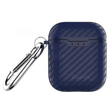 Howmak Carbon Fiber Texture Anti-fall Silicone Case for Apple AirPods - Navy Blue