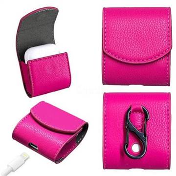 Litchi Pattern Slim Leather Pouch for Apple AirPods - Rose
