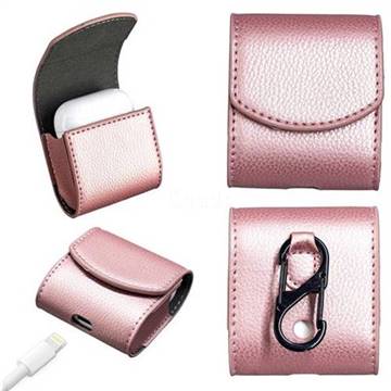 Litchi Pattern Slim Leather Pouch for Apple AirPods - Pink