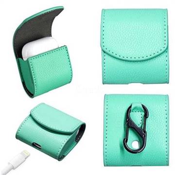 Litchi Pattern Slim Leather Pouch for Apple AirPods - Green
