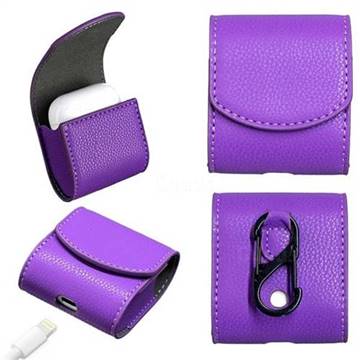 Litchi Pattern Slim Leather Pouch for Apple AirPods - Purple
