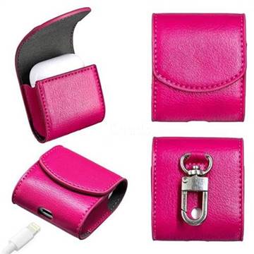 Oil Grain Pattern Slim Leather Pouch for Apple AirPods - Rose