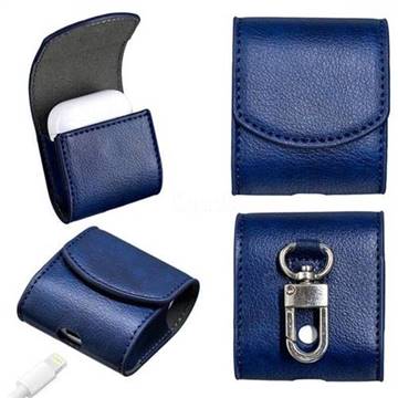 Oil Grain Pattern Slim Leather Pouch for Apple AirPods - Dark Blue