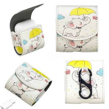 Umbrella Elephant Pattern Leather Pouch Case for Apple AirPods