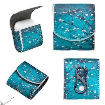 Blue Plum Pattern Leather Pouch Case for Apple AirPods
