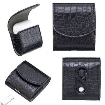 Crocodile Pattern Slim Leather Pouch Case for Apple AirPods - Black