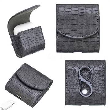 Crocodile Pattern Slim Leather Pouch Case for Apple AirPods - Gray