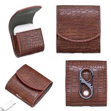 Crocodile Pattern Slim Leather Pouch Case for Apple AirPods - Brown