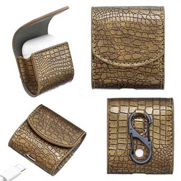 Crocodile Pattern Slim Leather Pouch Case for Apple AirPods - Golden