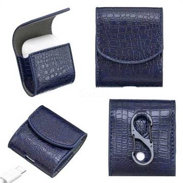 Crocodile Pattern Slim Leather Pouch Case for Apple AirPods - Blue