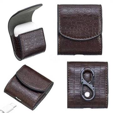 Crocodile Pattern Slim Leather Pouch Case for Apple AirPods - Coffee