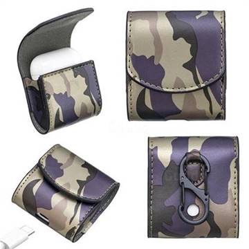 Camouflage Pattern PU Leather Protective Case for Apple AirPods - Purple