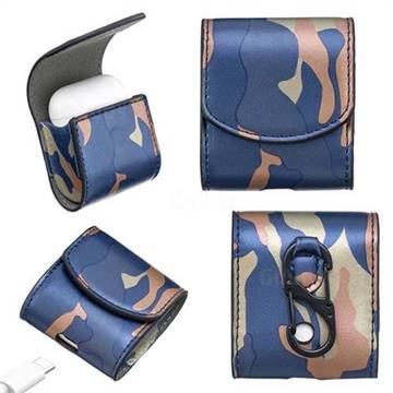 Camouflage Pattern PU Leather Protective Case for Apple AirPods - Blue