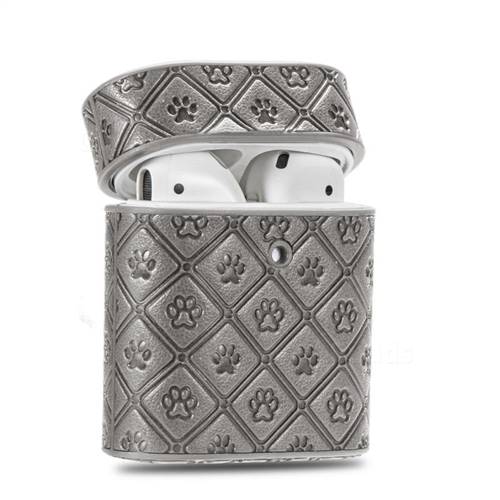 Dog Paw Pattern Leather Pouch Protective Case for Apple AirPods 1 2 - Gray  - AirPods 1 2 Cases - Guuds