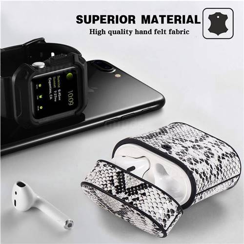 Python Pattern Leather Pouch Protective Case for Apple AirPods 1 2 - White  - AirPods 1 2 Cases - Guuds