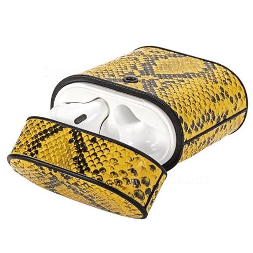 Python Pattern Leather Pouch Protective Case for Apple AirPods 1 2 - Yellow  - AirPods 1 2 Cases - Guuds