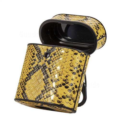 Python Pattern Leather Pouch Protective Case for Apple AirPods 1 2 - Yellow  - AirPods 1 2 Cases - Guuds