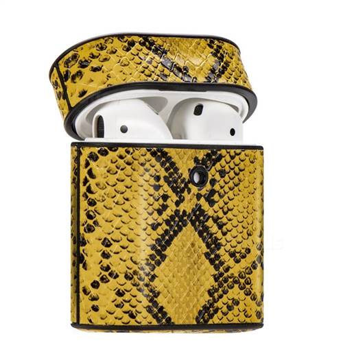 Python Pattern Leather Pouch Protective Case for Apple AirPods 1 2 - Yellow  - AirPods 1 2 Cases - Guuds