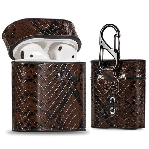 Python Pattern Leather Pouch Protective Case for Apple AirPods 1 2 - Brown