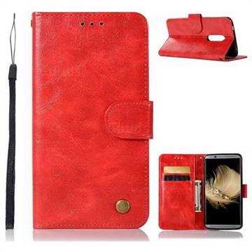 Luxury Retro Leather Wallet Case for ZTE Axon 7 - Red