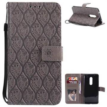 Intricate Embossing Rattan Flower Leather Wallet Case for ZTE Axon 7 - Grey