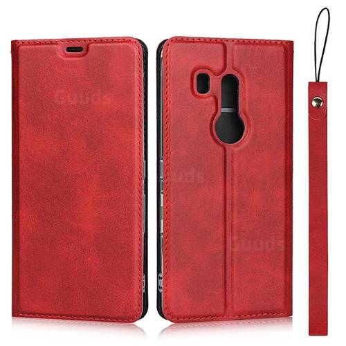 Calf Pattern Magnetic Automatic Suction Leather Wallet Case for FUJITSU Docomo Arrows Be3 F-02L - Red