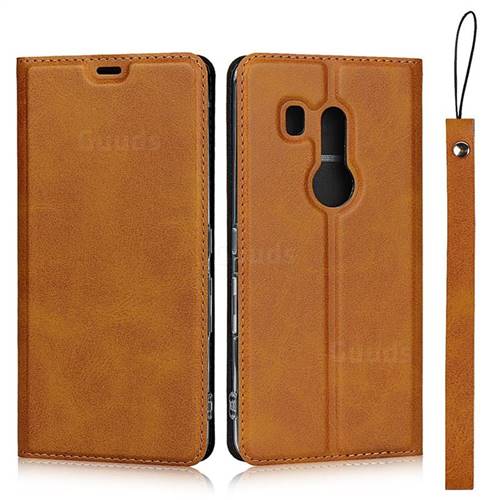 Calf Pattern Magnetic Automatic Suction Leather Wallet Case for FUJITSU Docomo Arrows Be3 F-02L - Brown